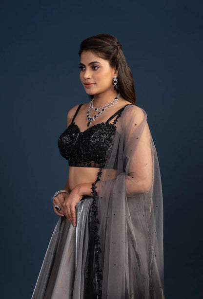 Eve Silver Glam Lehenga with Ombre Dupatta Set