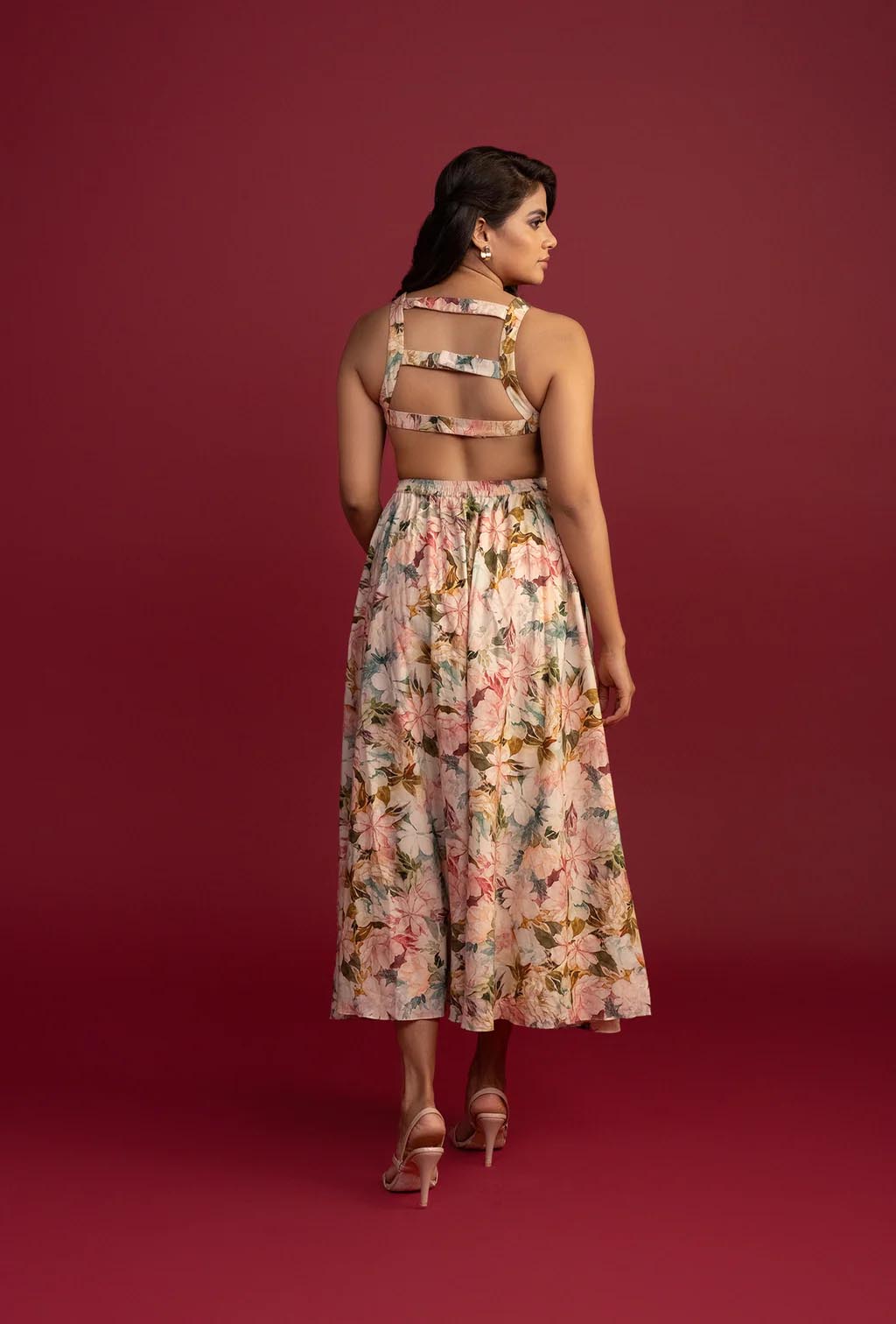 Cream Waist Slit Backless Midi Dress