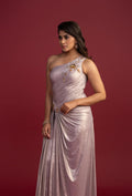 Metallic Lilac Cocktail Draped Panel Gown