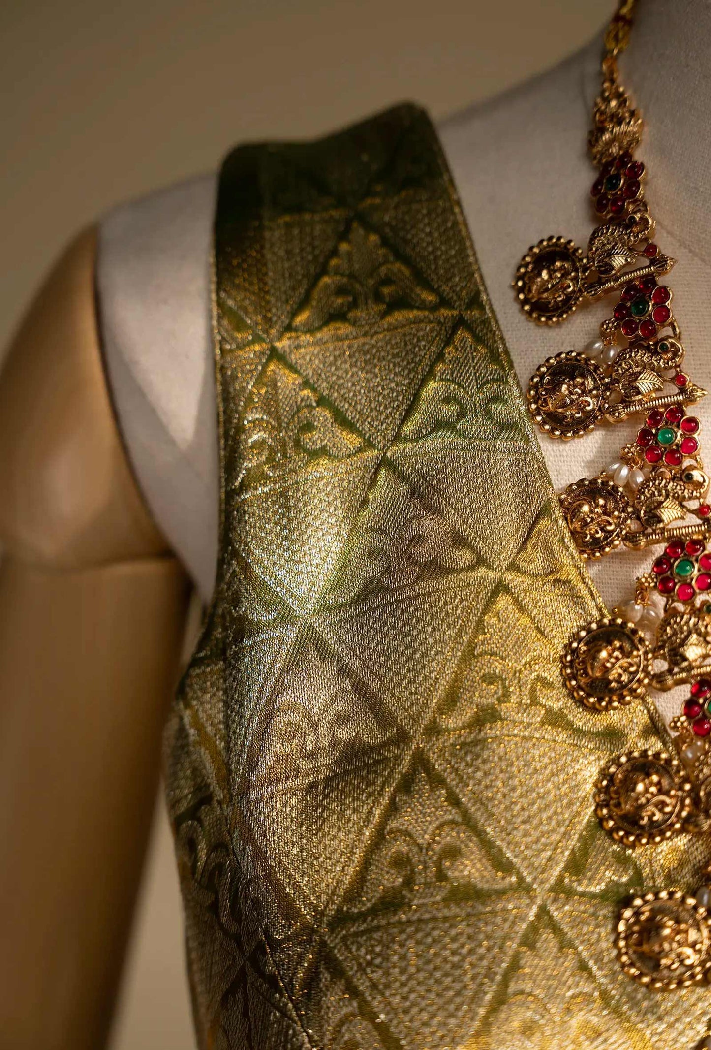 Pure Shimmer Organza Saree In Golden Green