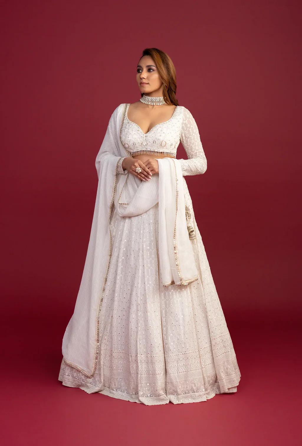 Crescent White Chikankari Lehenga Set