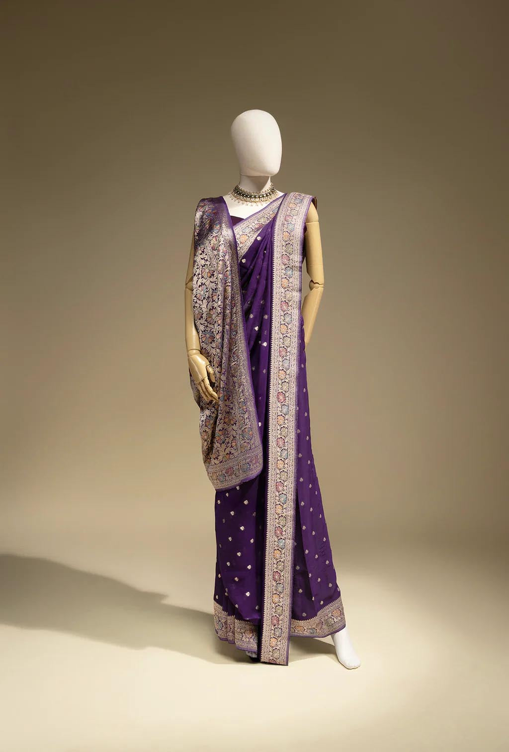 Purple Khadi Georgette Saree with Meenakari Floral Border