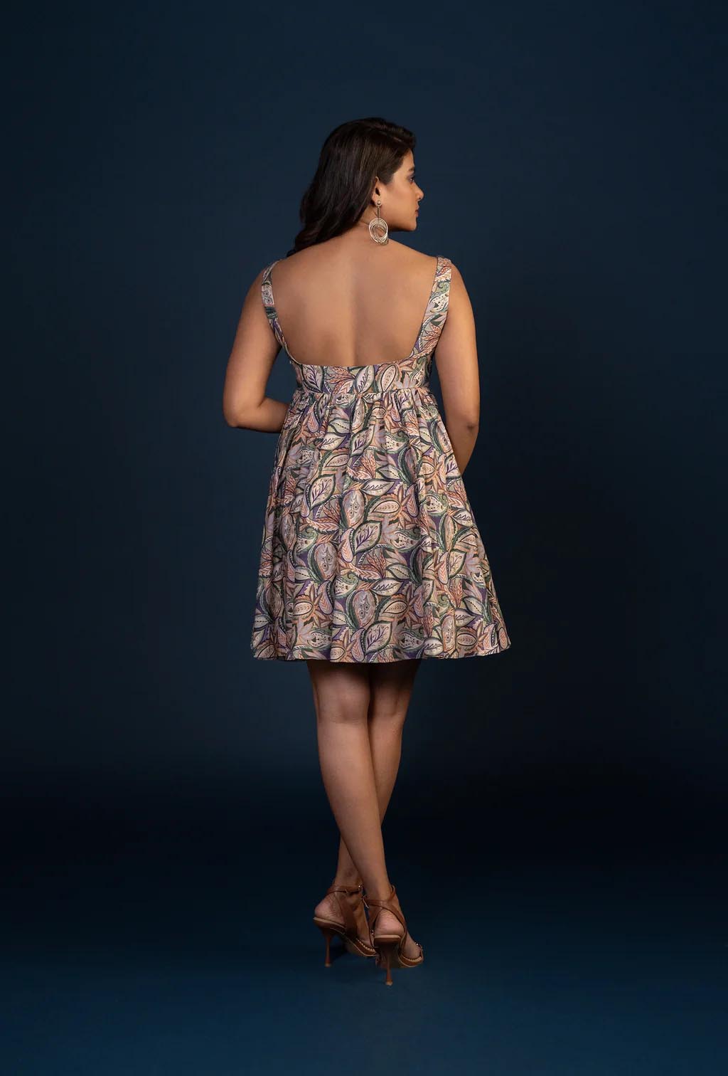 Leaf Print Square Neck Mini Dress