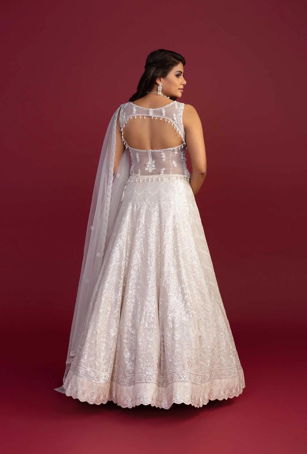 Cascade Pearl Ivory Sweetheart Neck Lehenga Set