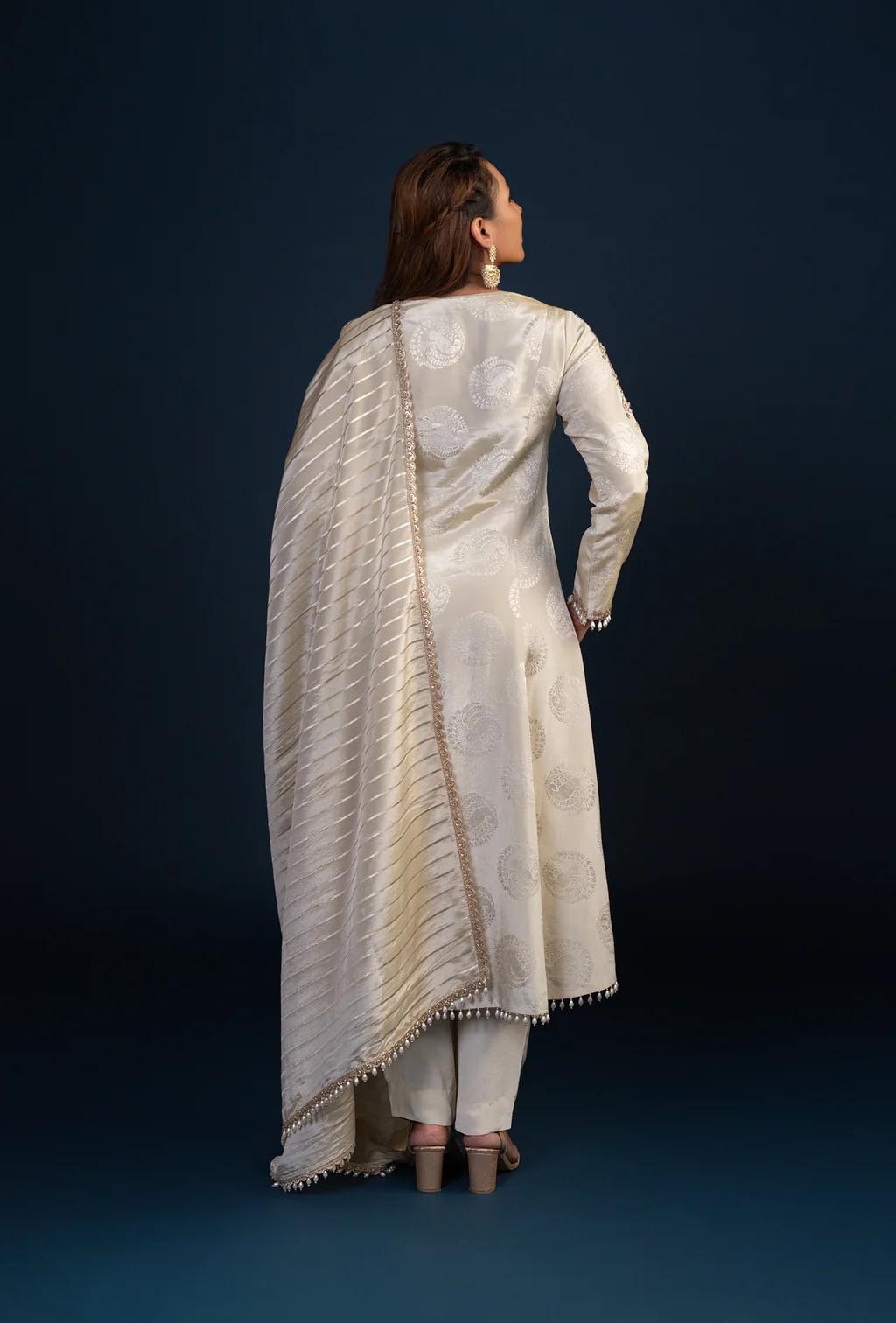 Ivory and Golden Zardozi Anarkali Set