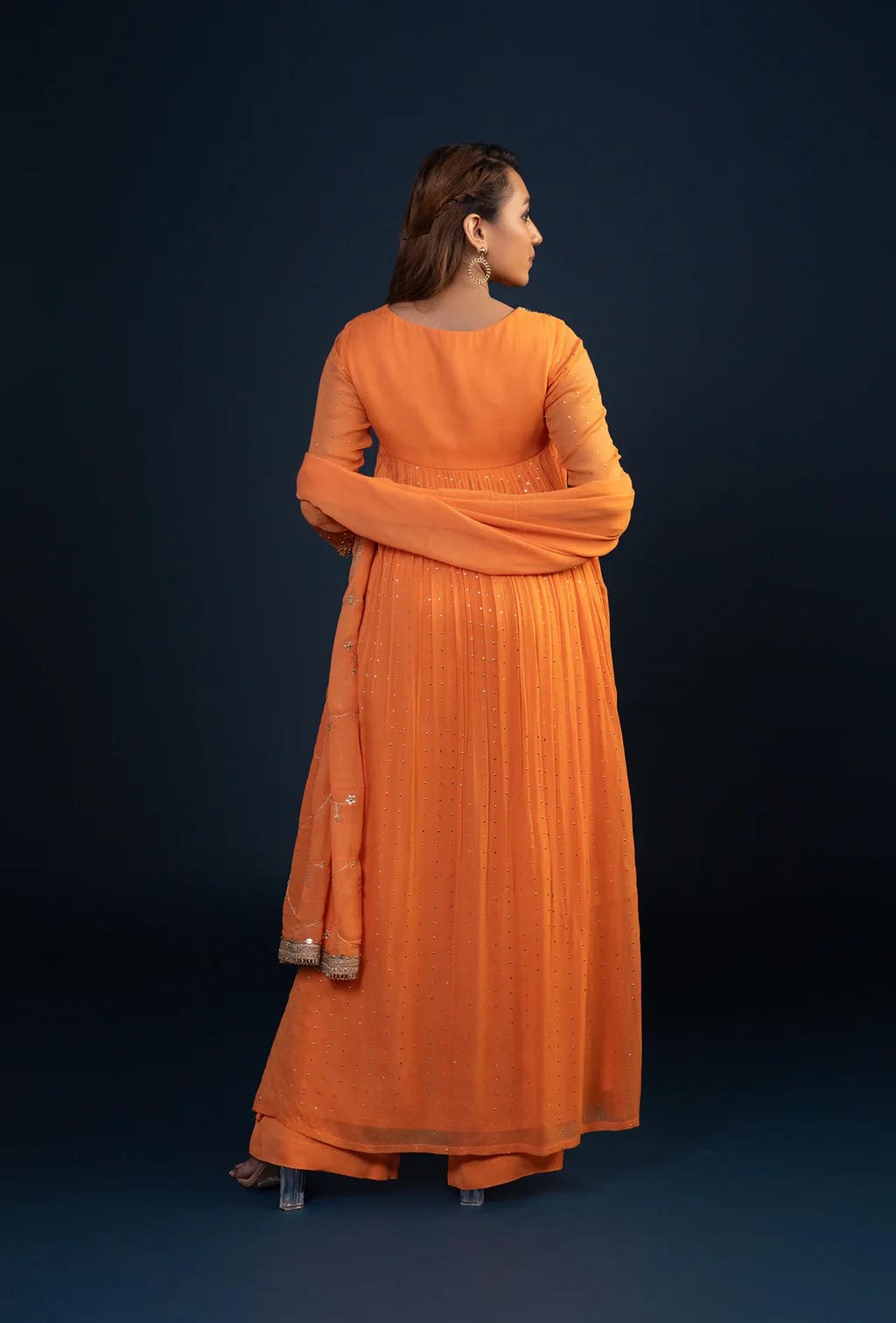Sunset Orange Empire Line Long Kurta Set