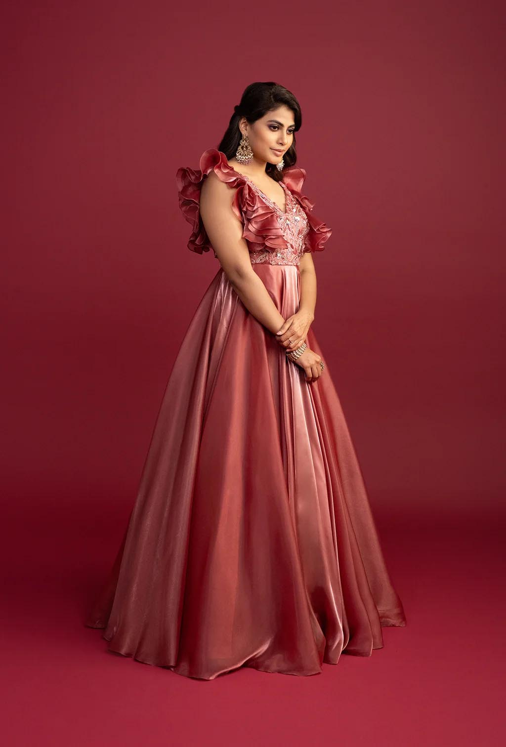 Ruby Dusty Red Glass Tissue Gown