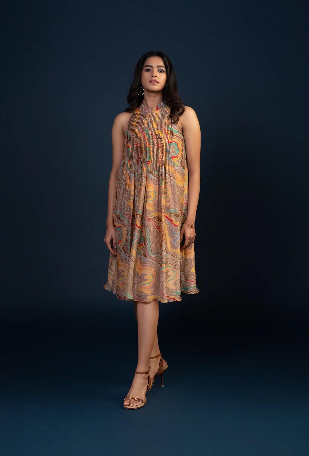 Multicolor A-Line Geometric Print Dress