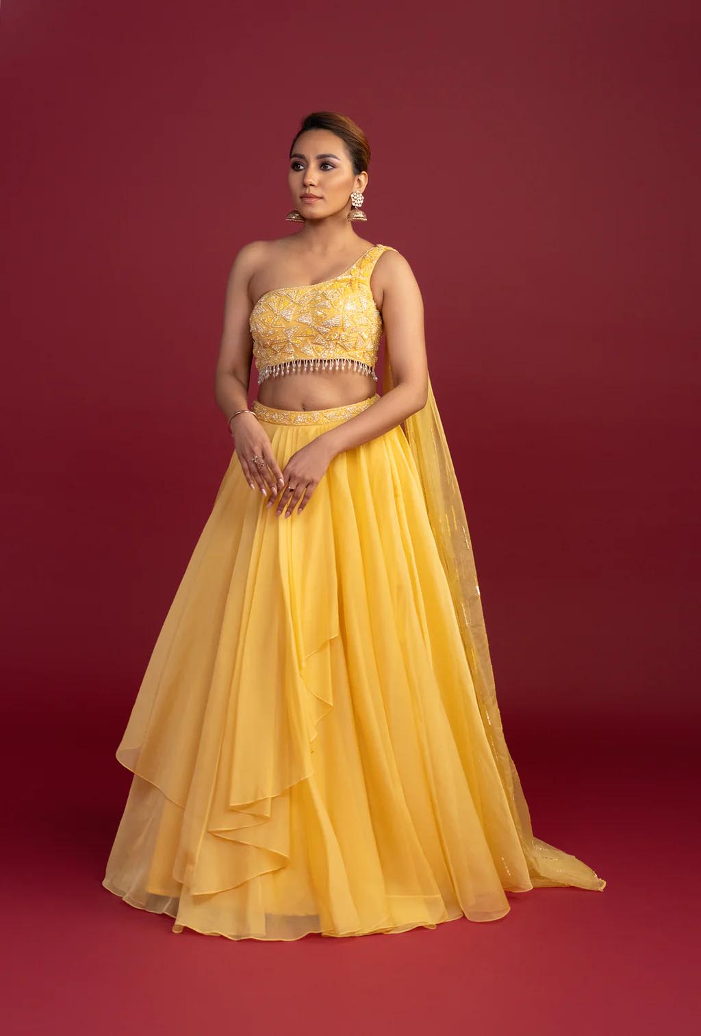 Mariah Yellow Lehenga Set with Attached Dupatta Blouse