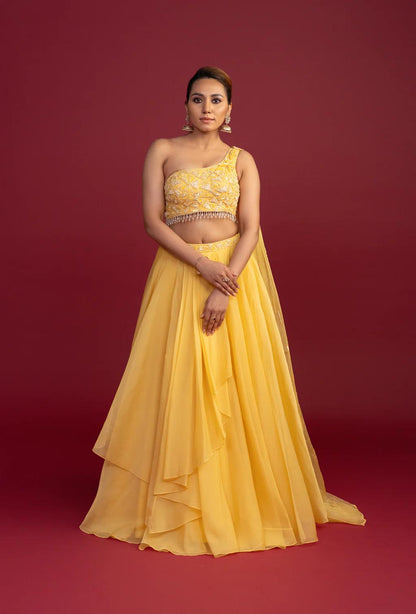 Mariah Yellow Lehenga Set with Attached Dupatta Blouse