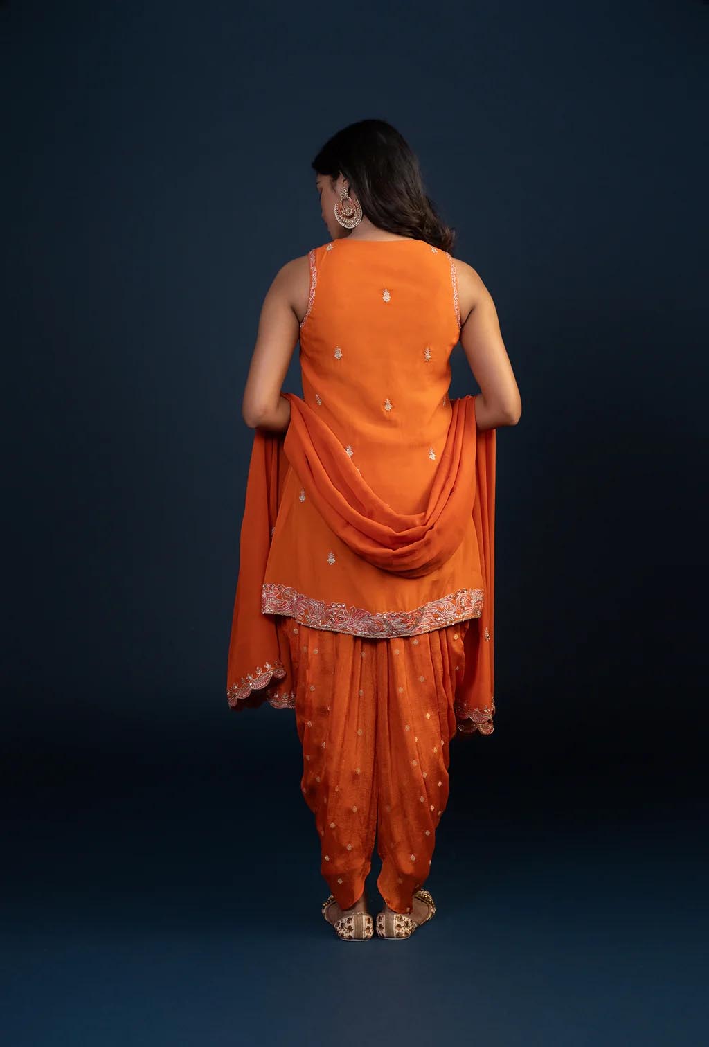 Carrot Orange Short Kurta & Dhoti Set