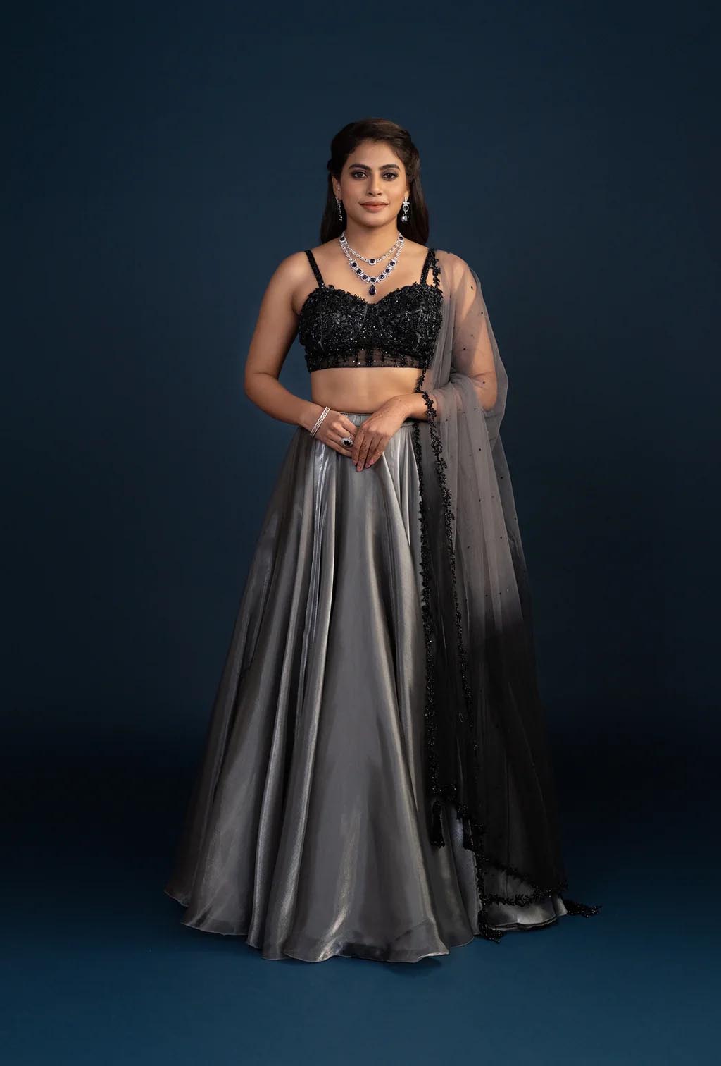 Eve Silver Glam Lehenga with Ombre Dupatta Set