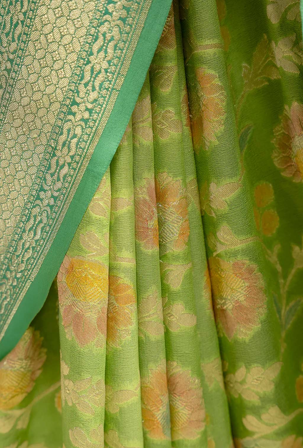 Green Banarasi Meenakari Khinkwab Brocade Saree