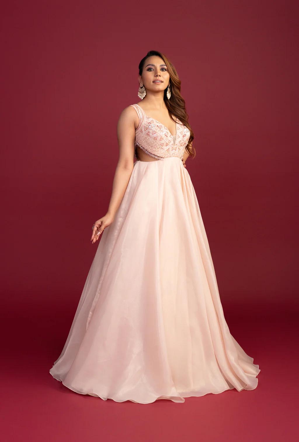 Esther Light Pink Shimmer Organza Gown