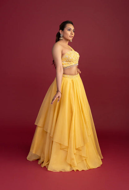Mariah Yellow Lehenga Set with Attached Dupatta Blouse
