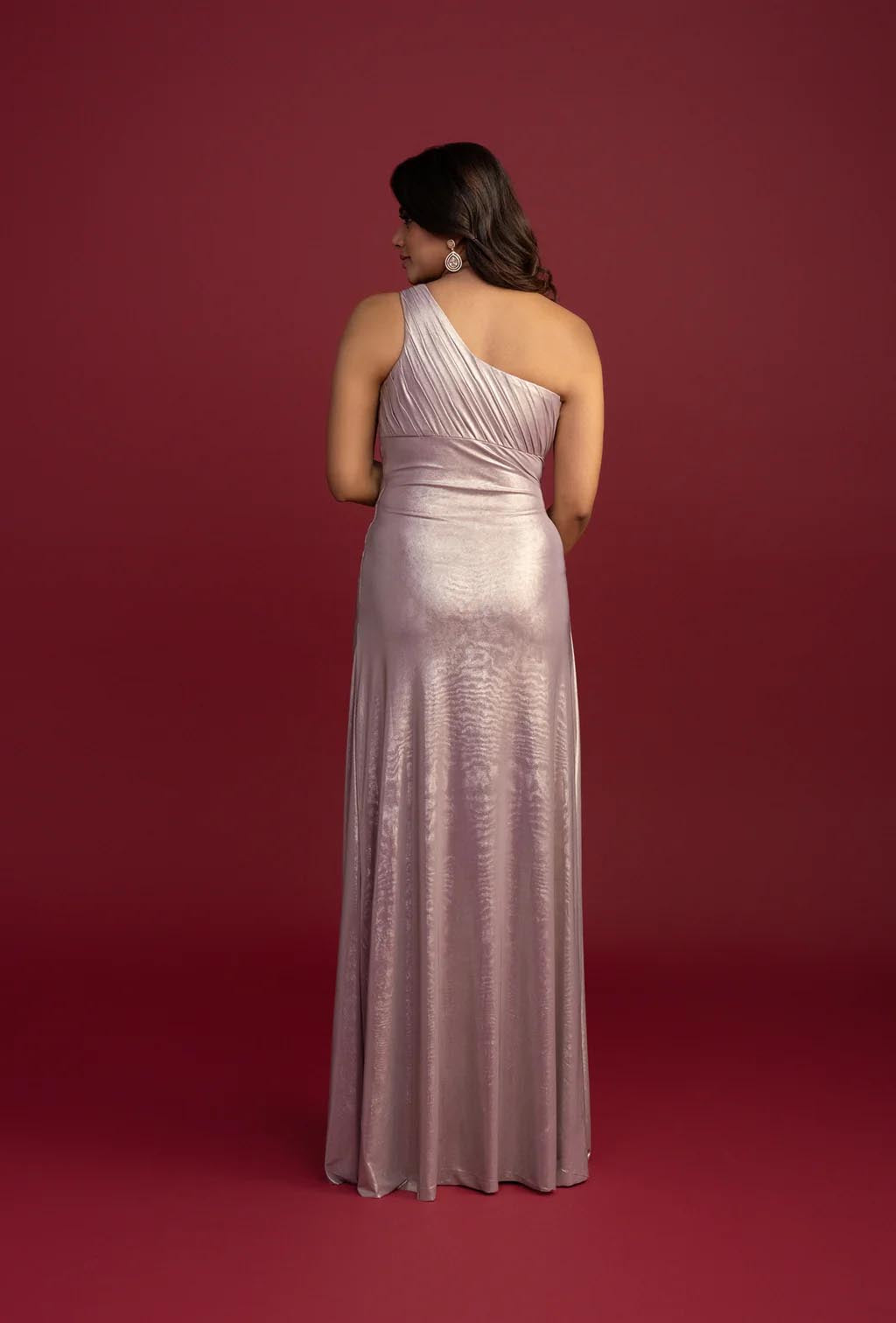 Metallic Lilac Cocktail Draped Panel Gown