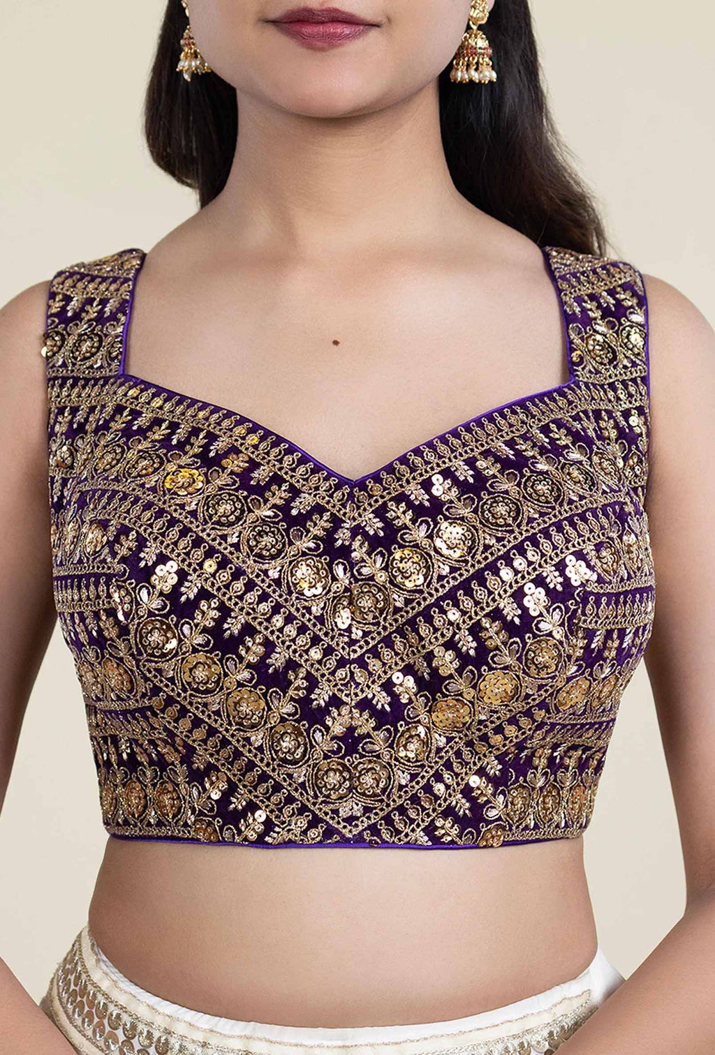 Baingani Purple with Gold Sequence Embroidered Blouse