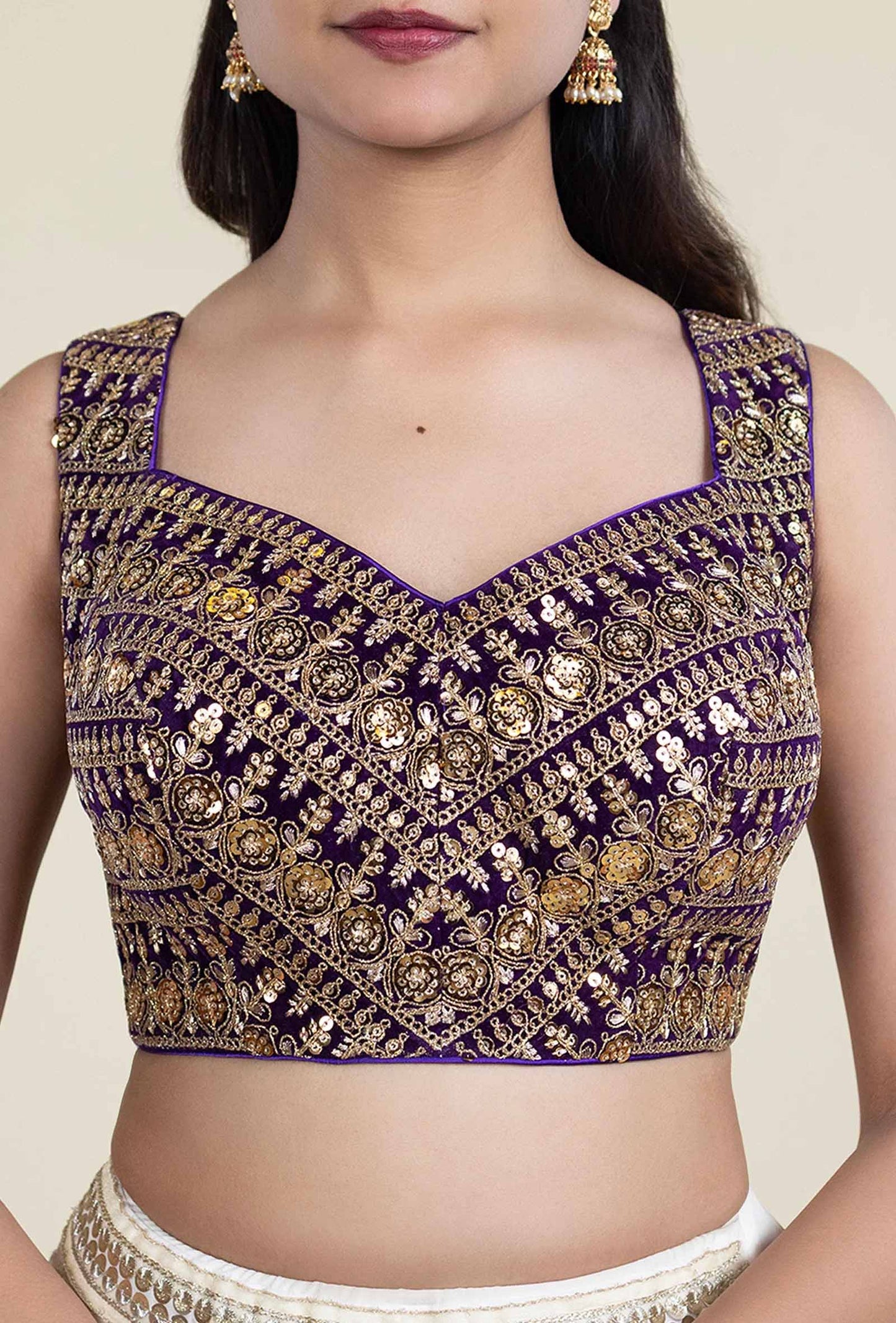 Baingani Purple with Gold Sequence Embroidered Blouse