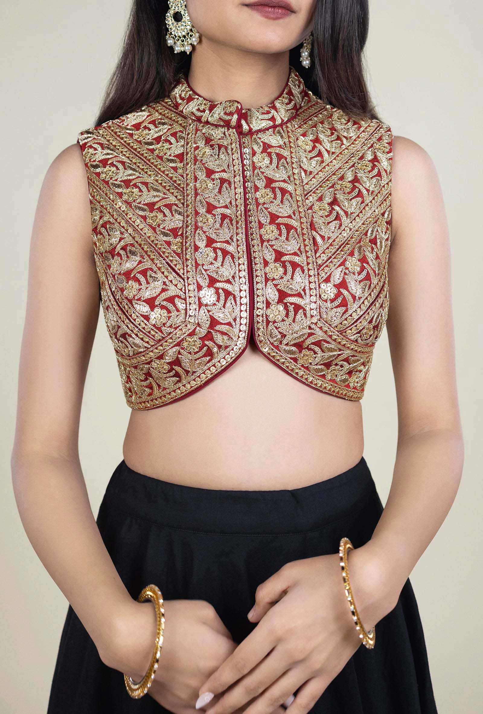 Maroon Sequence and Zardozi Hand Embroidery Blouse