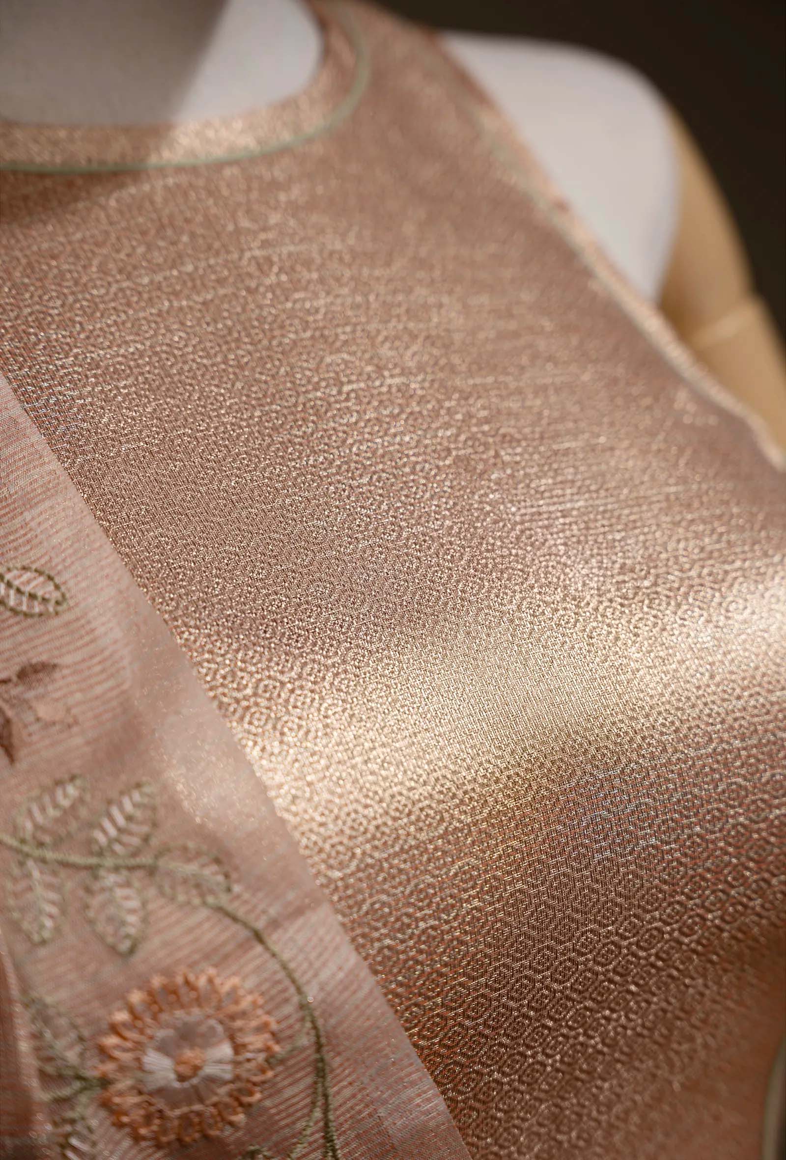 Blush Pink Khadi Tissue Threadwork Saree With Unstitched Blouse