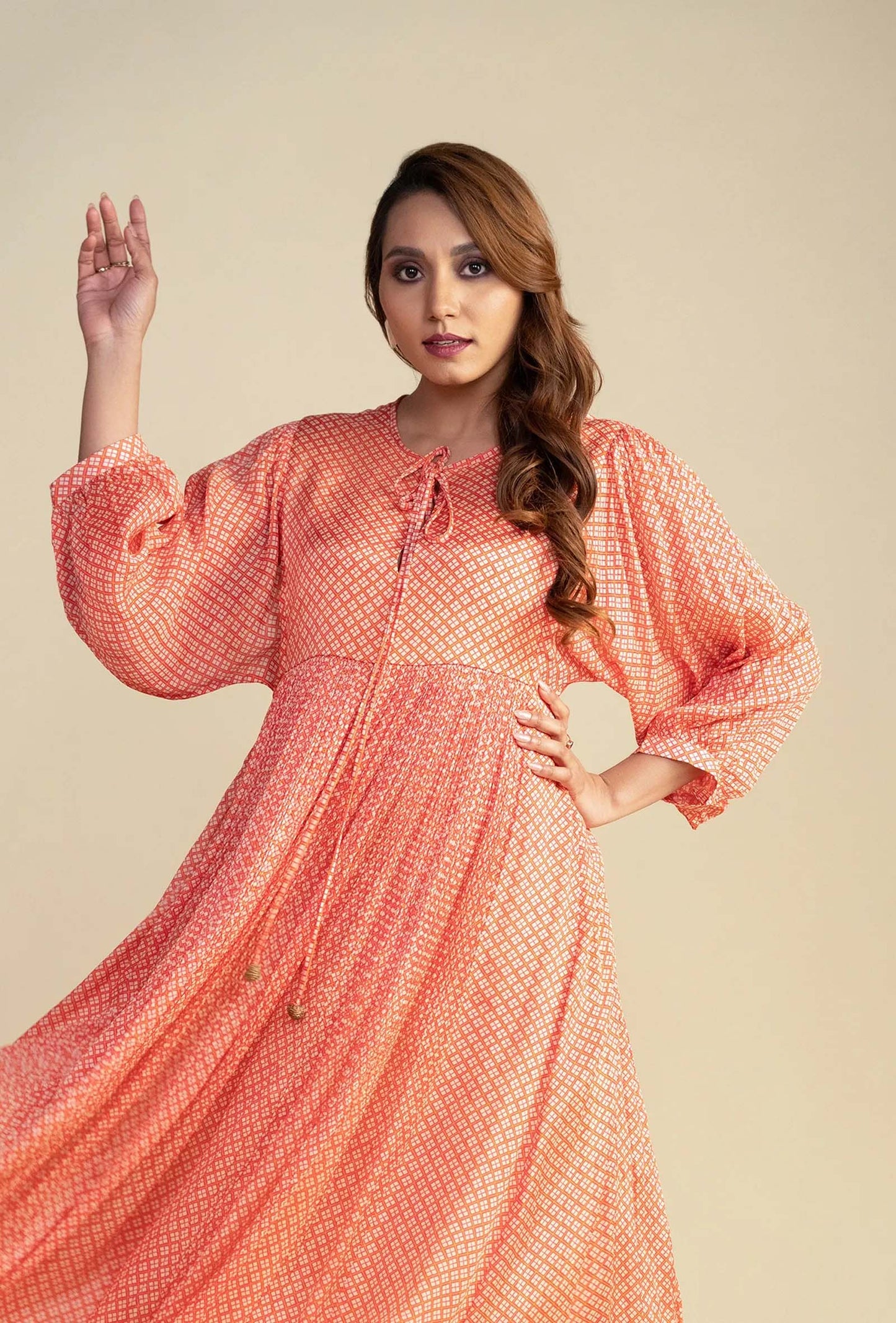 Coral Draw String Maxi Dress