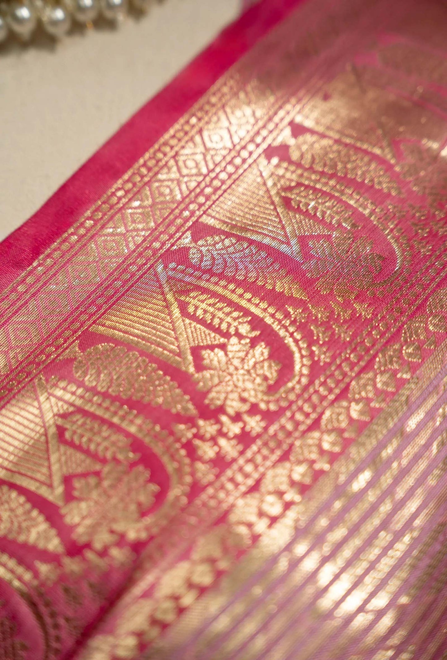 Kosa Silk Saree In Metallic Pink With A Glossy Finish