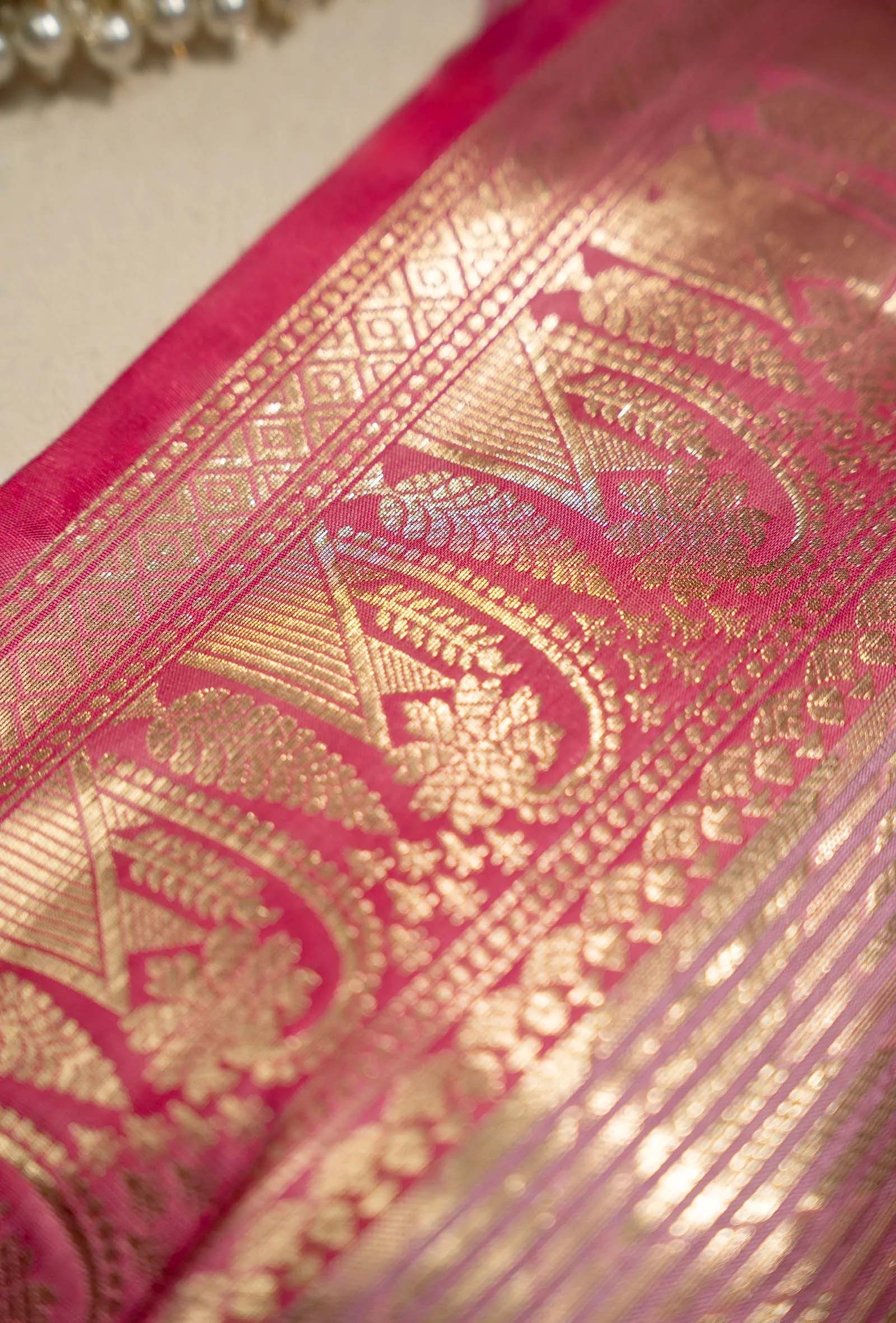 Kosa Silk Saree In Metallic Pink With A Glossy Finish