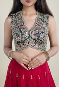 Embrel Green Resham Peacock Embroidery Blouse