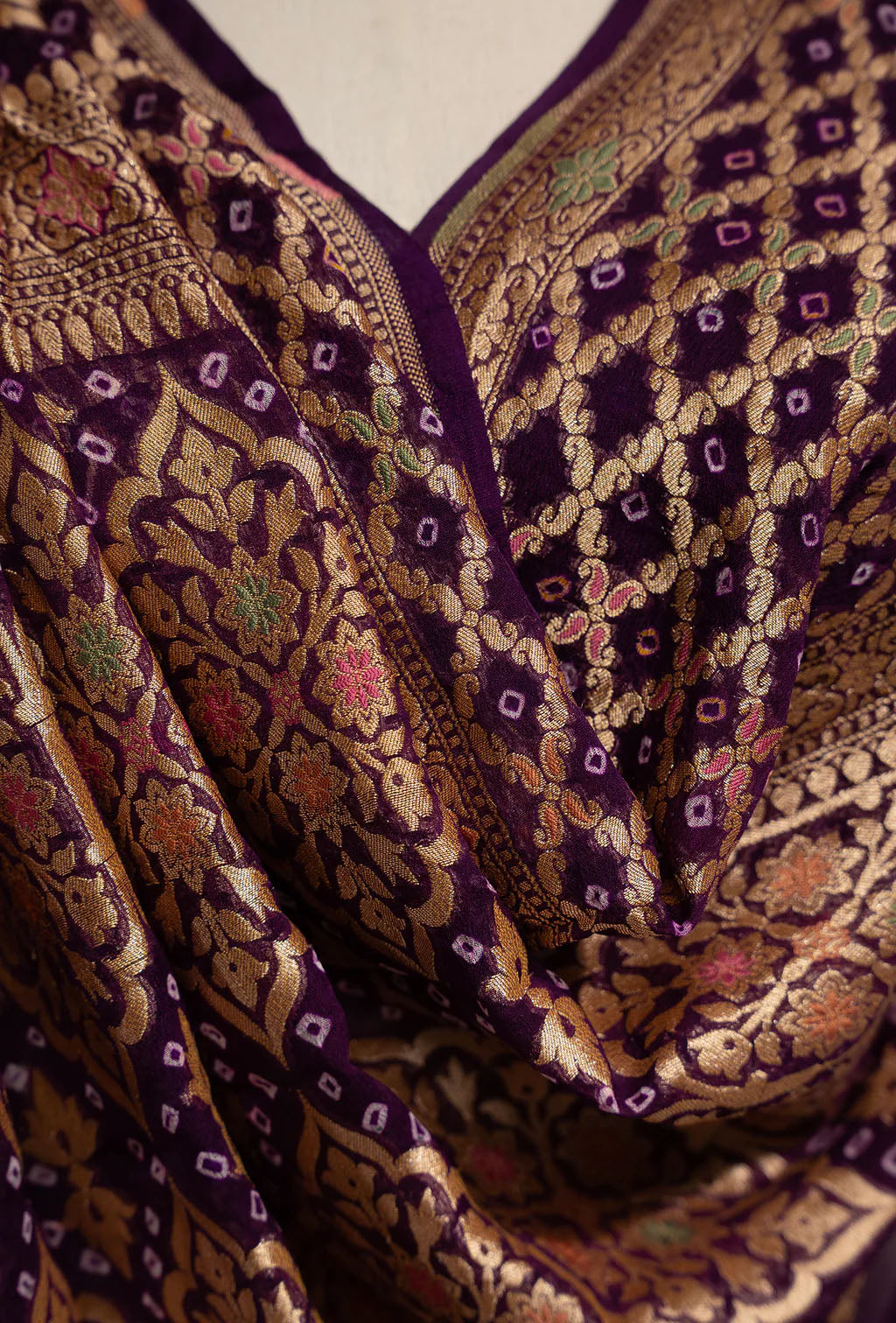 Purple Bandhani Tilfi Khadi Georgette Saree