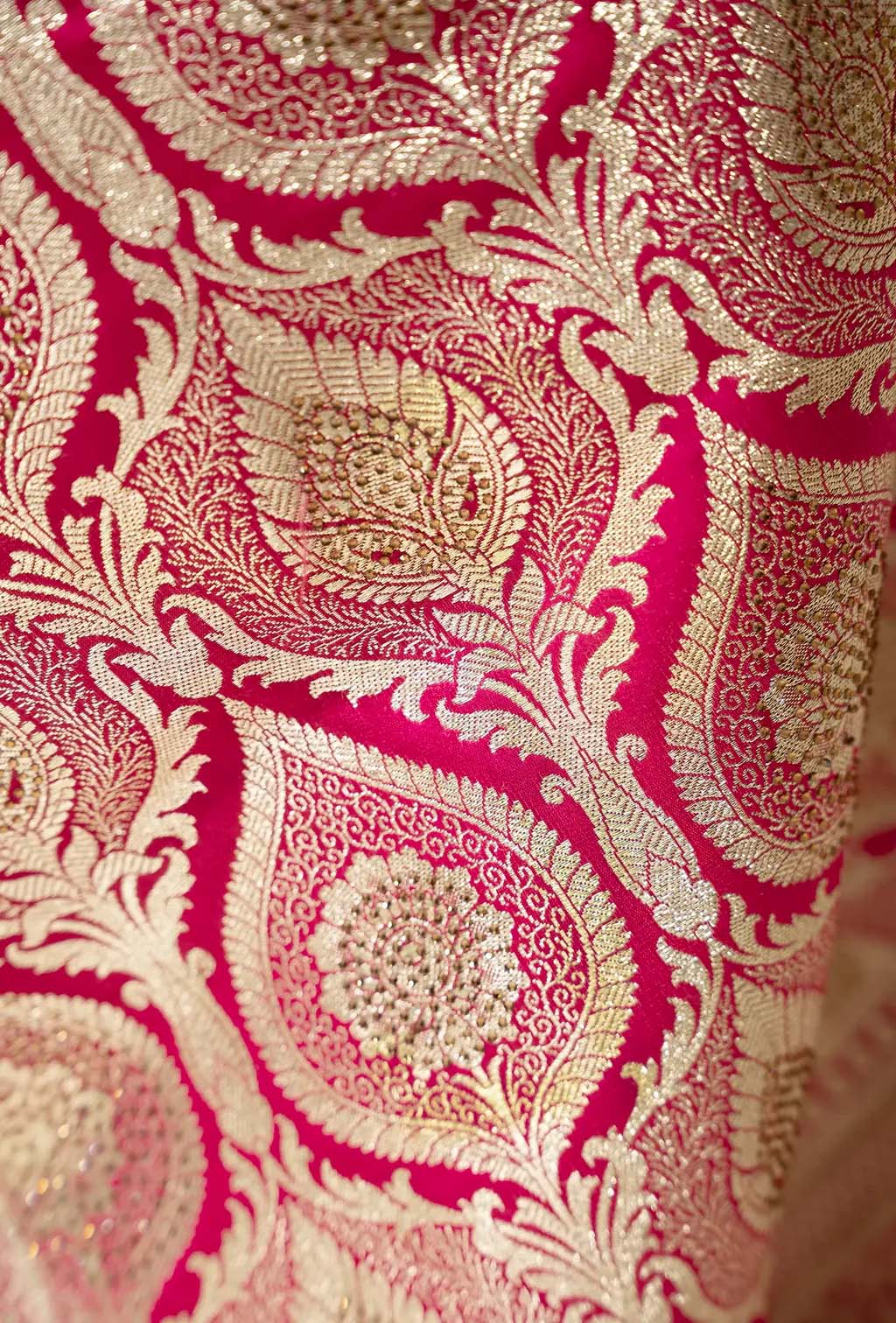 Katan Silk Saree In Rani Pink With Intricate Jangla Work