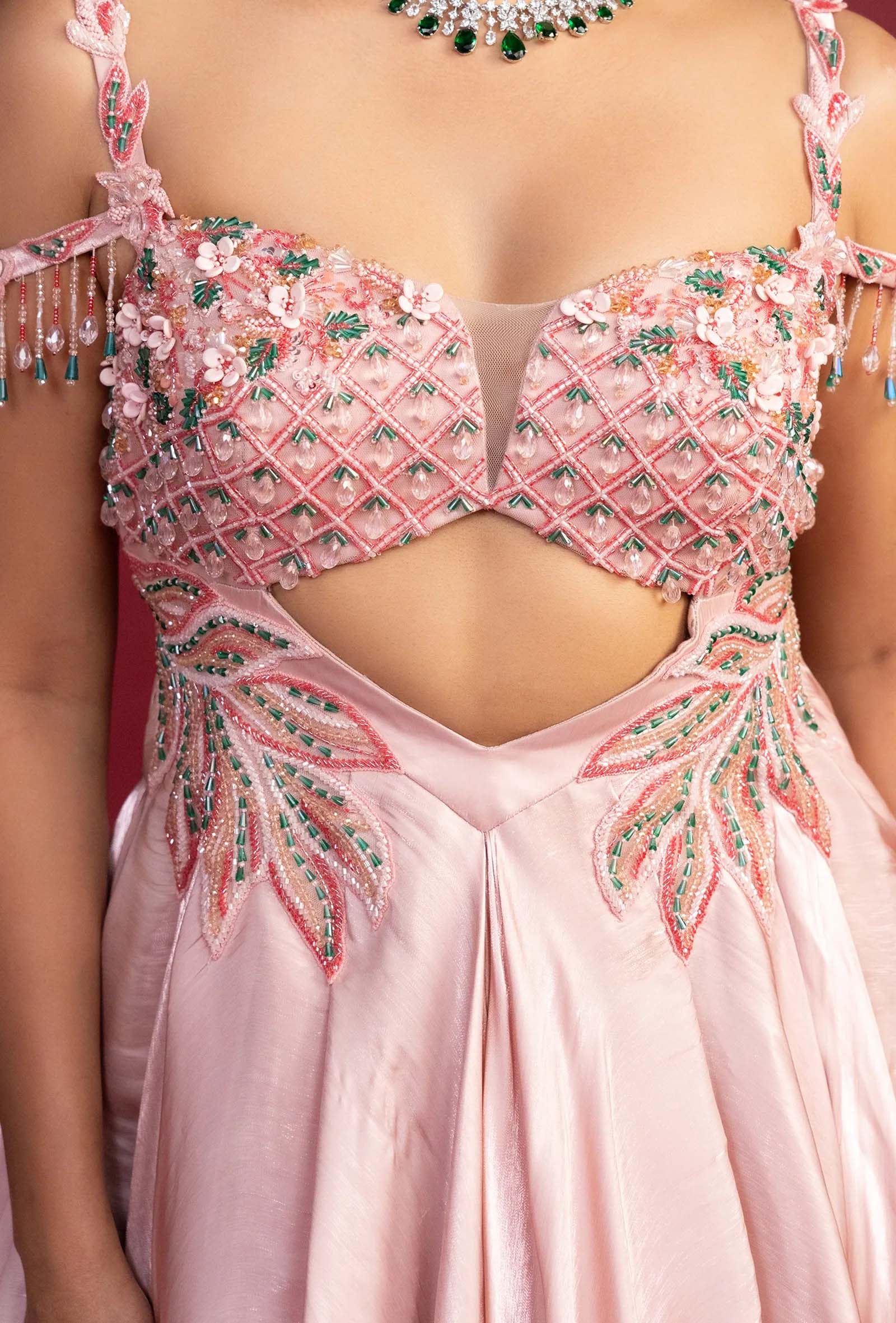 Vivenne Pink Gabana Satin Cold Shouldered Gown