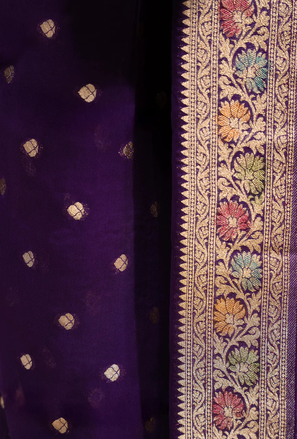 Purple Khadi Georgette Saree with Meenakari Floral Border