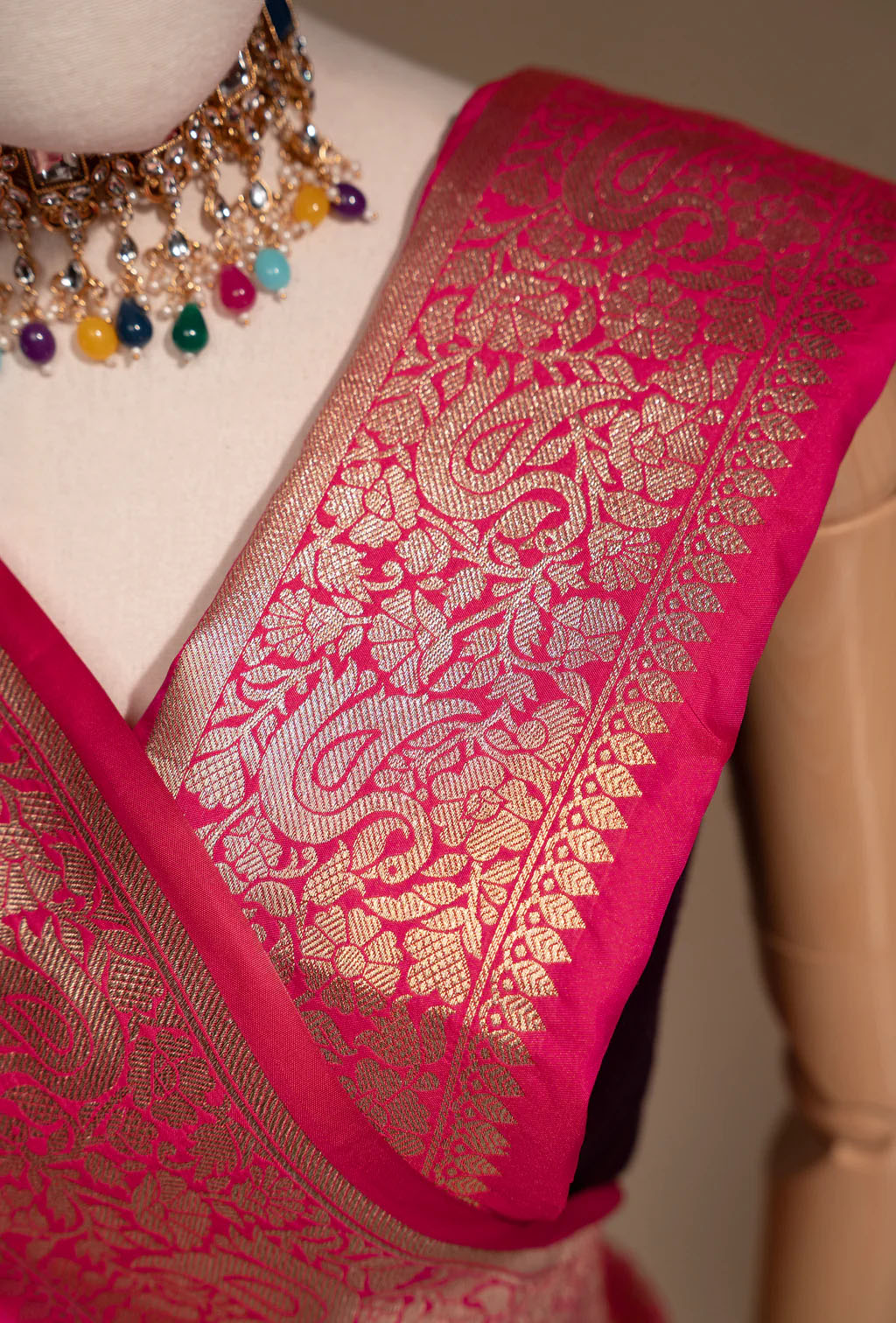 Rani Pink Artisanal Kalamkari Bridal Silk Saree