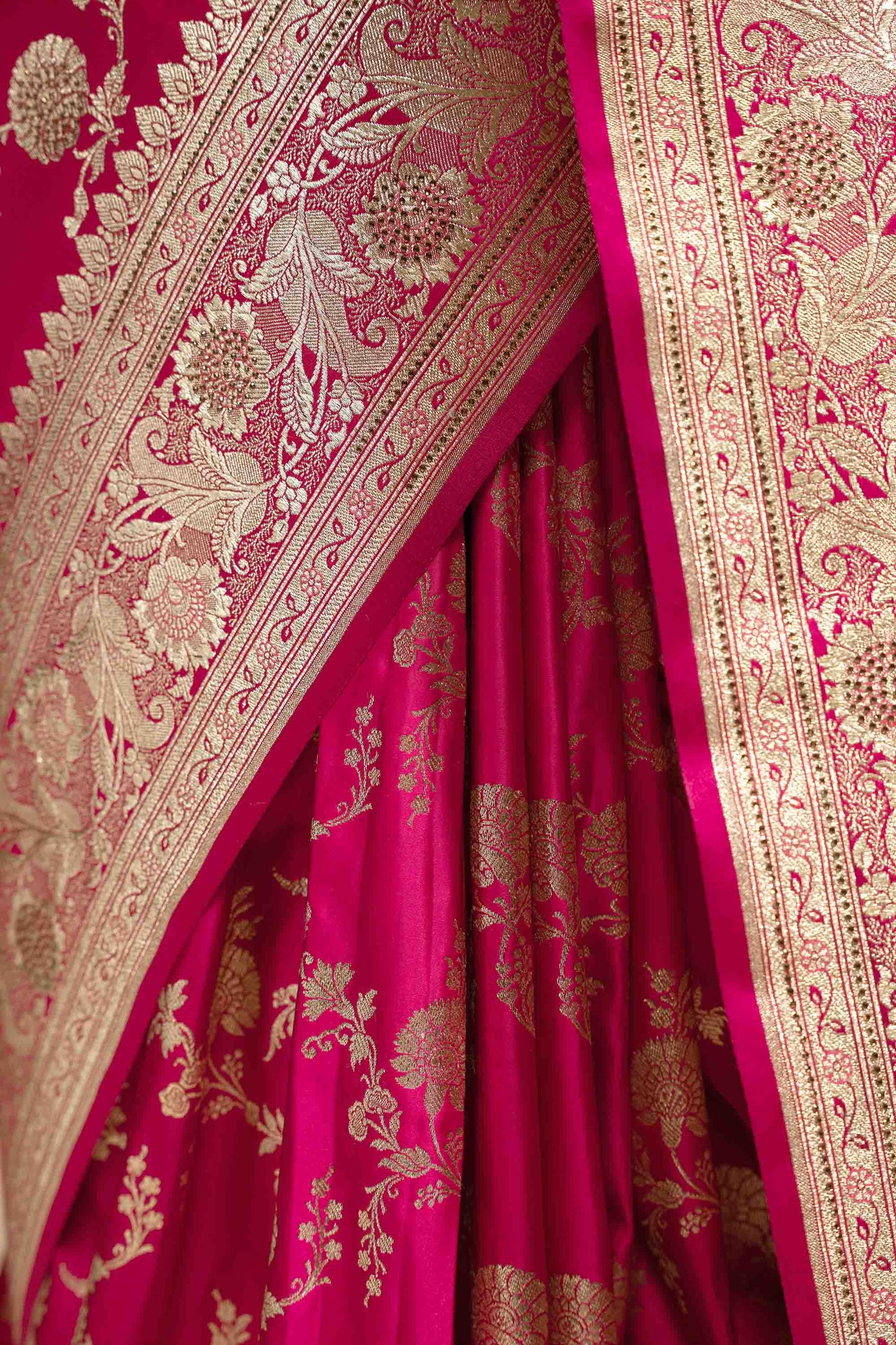 Rani Pink Katan Silk Saree with Zari Buttiwork