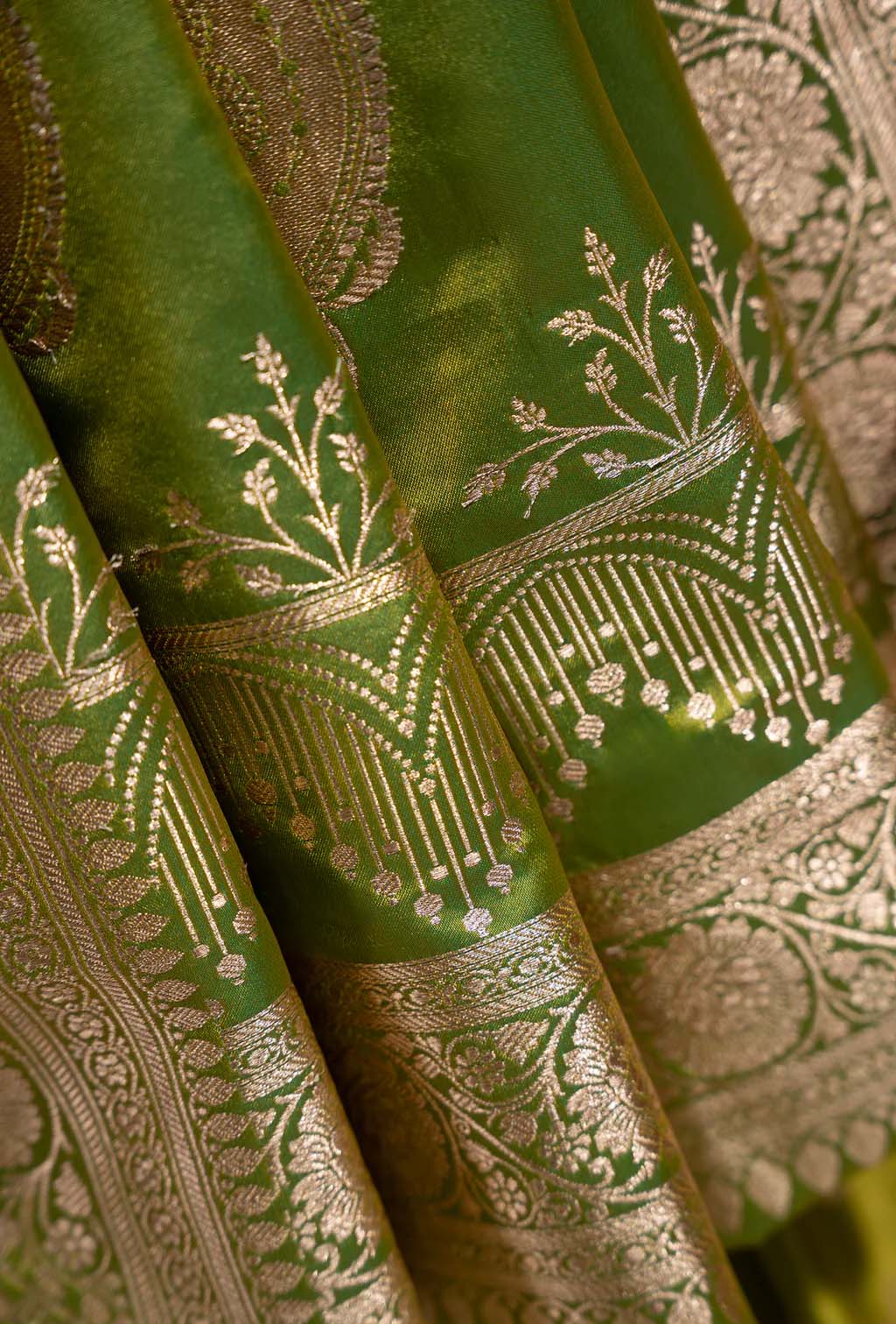 Parrot Green Mashru Silk Saree with Jaalwork in Zari