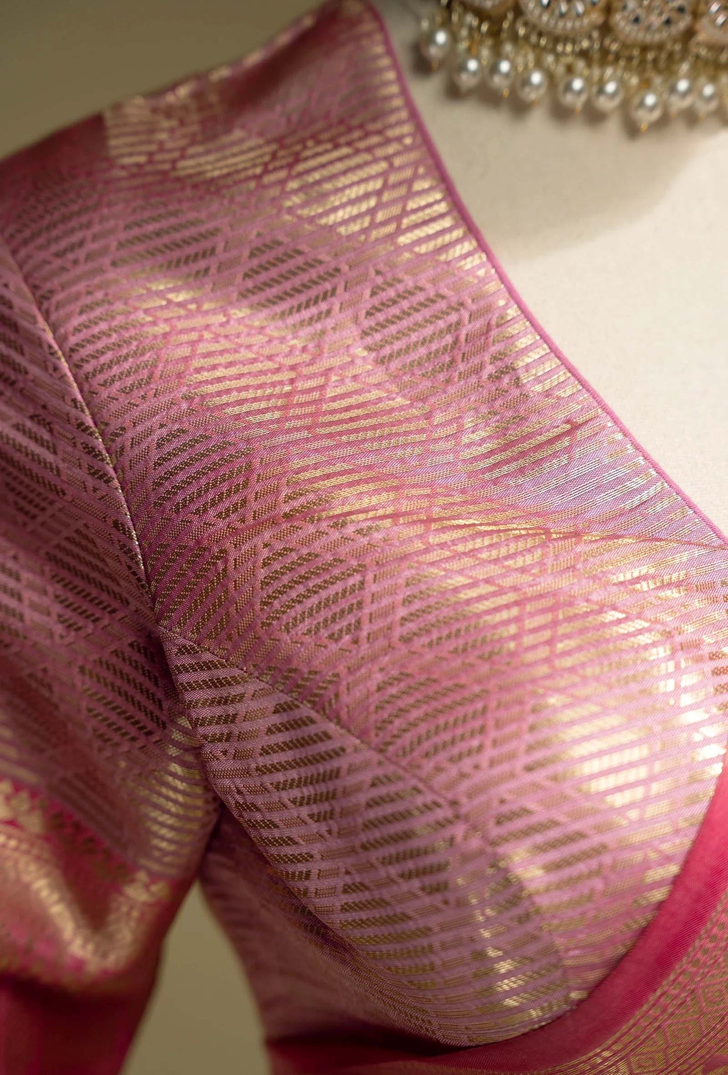Kosa Silk Saree In Metallic Pink With A Glossy Finish