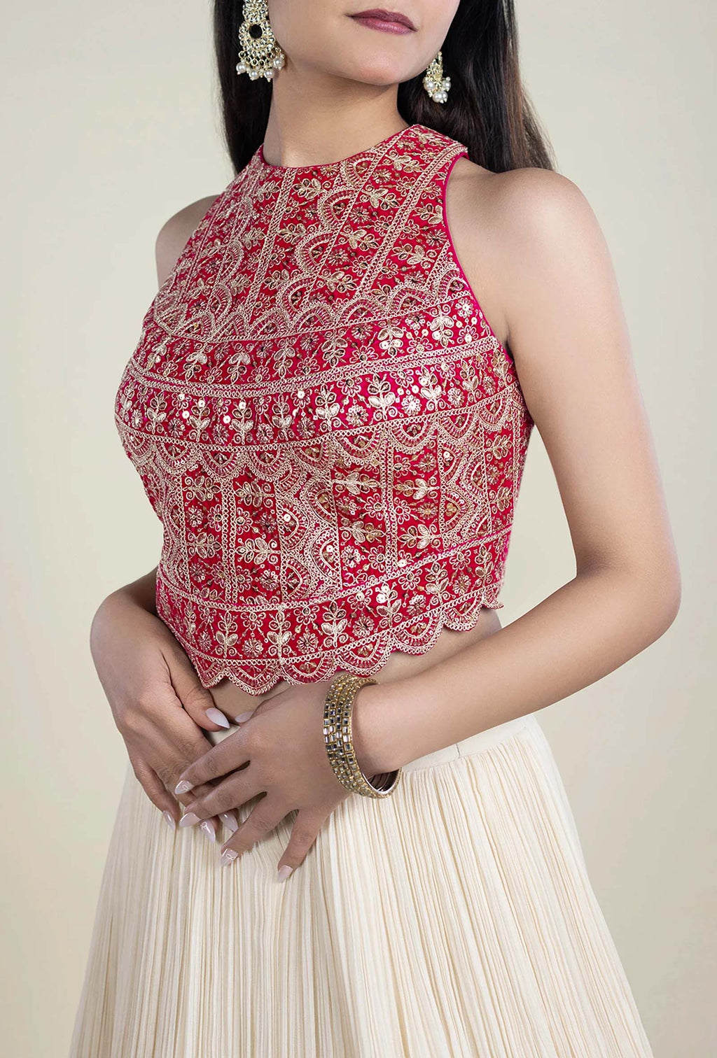 Heavy Jharoka Embellished High Neck Blouse