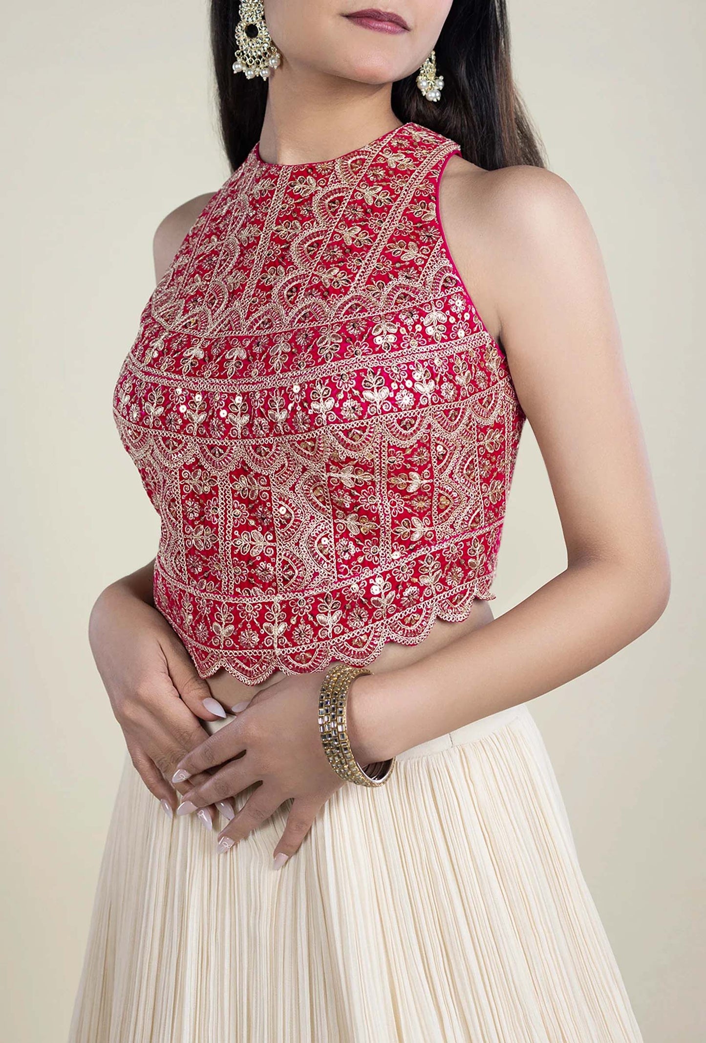 Heavy Jharoka Embellished High Neck Blouse