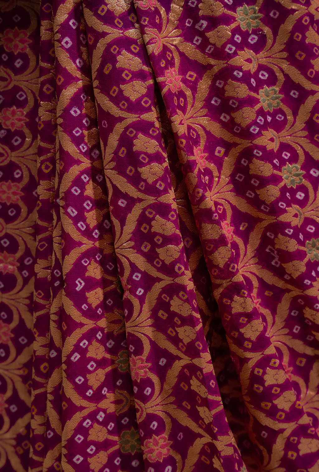 Purple Bandhani Tilfi Khadi Georgette Saree