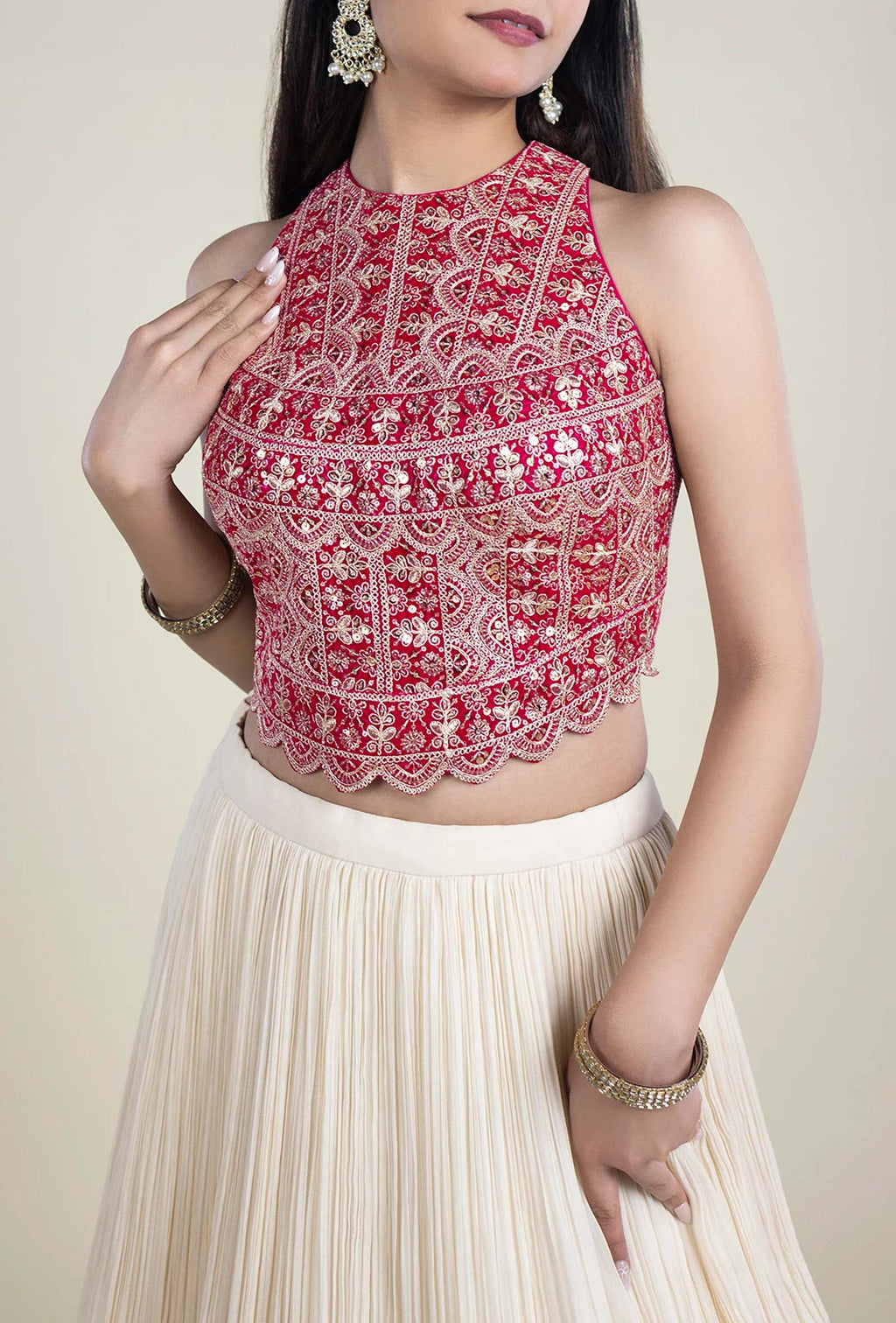 Heavy Jharoka Embellished High Neck Blouse