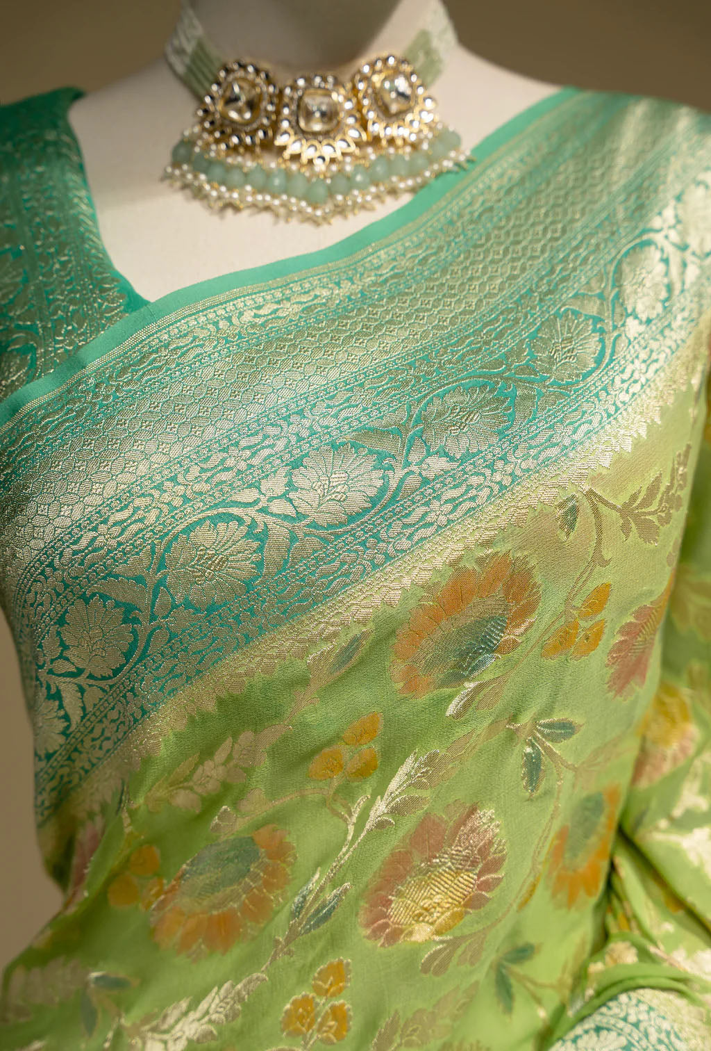 Green Banarasi Meenakari Khinkwab Brocade Saree