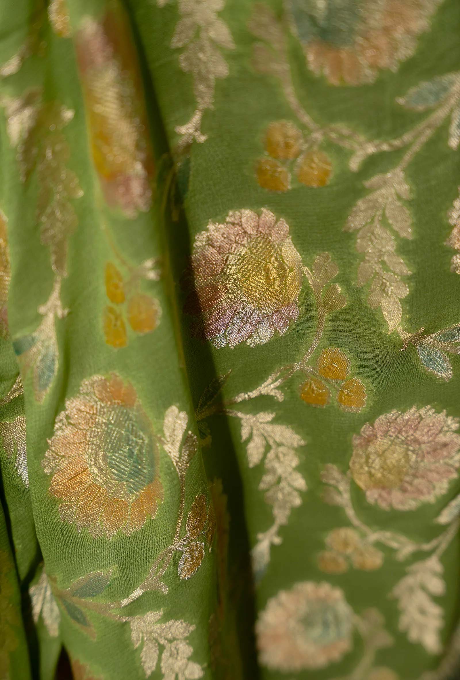 Green Banarasi Meenakari Khinkwab Brocade Saree