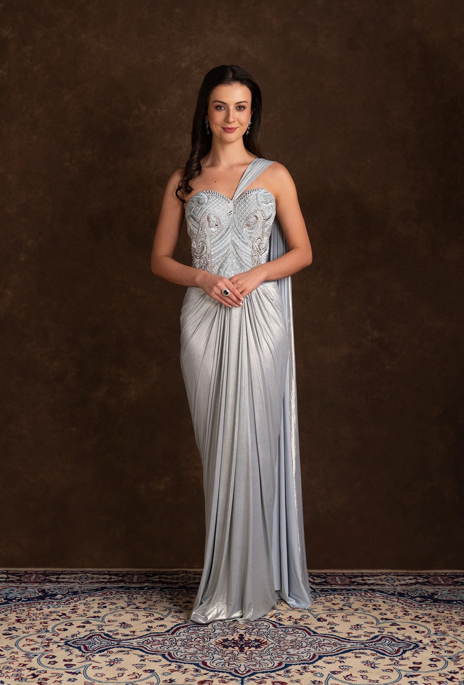 Alaska Waist Emphasizing Corset and Cinched Skirt Set in Powder Blue