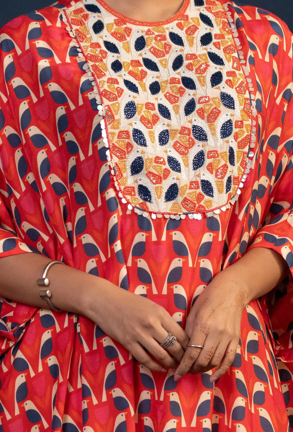 Rose Red Digital Print Kaftaan & Pant Set