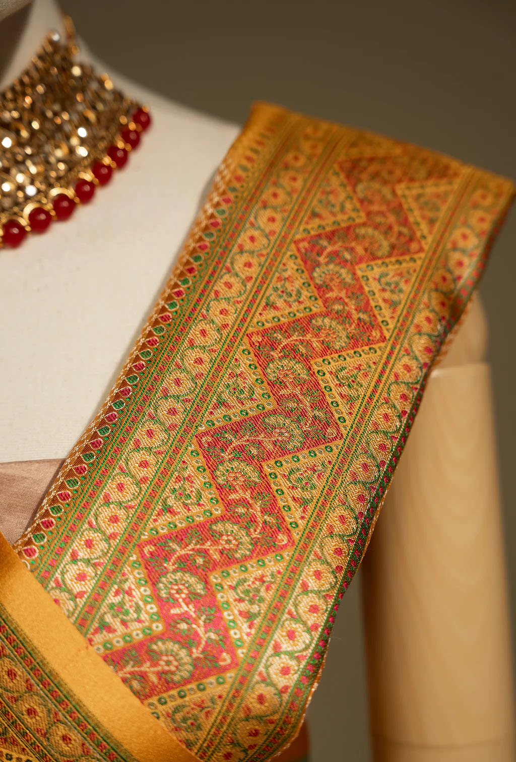 Mustard Yellow Floral work Patola Saree