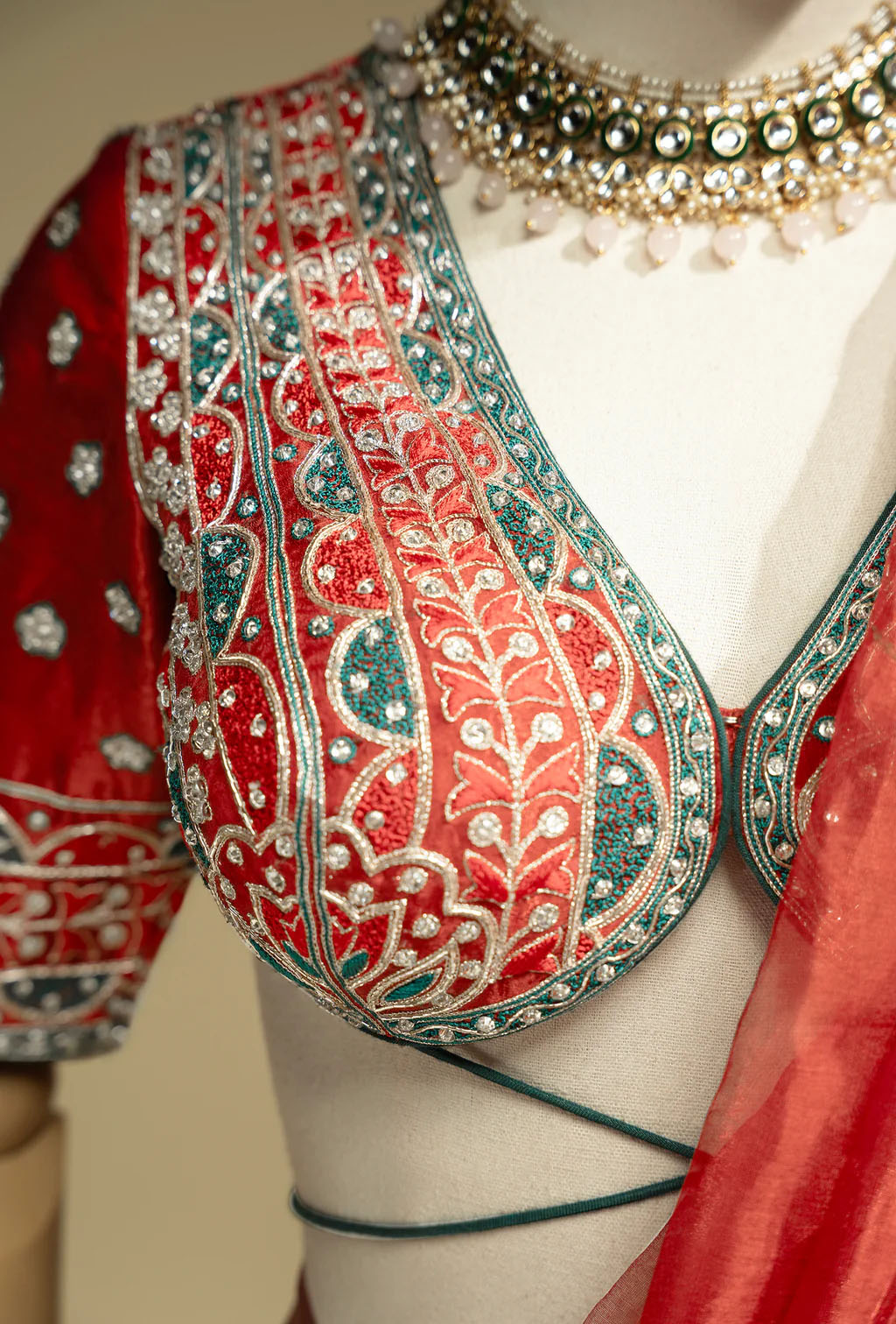 Tissue Silk Saree In Chanderi Red With Zari Buttiwork