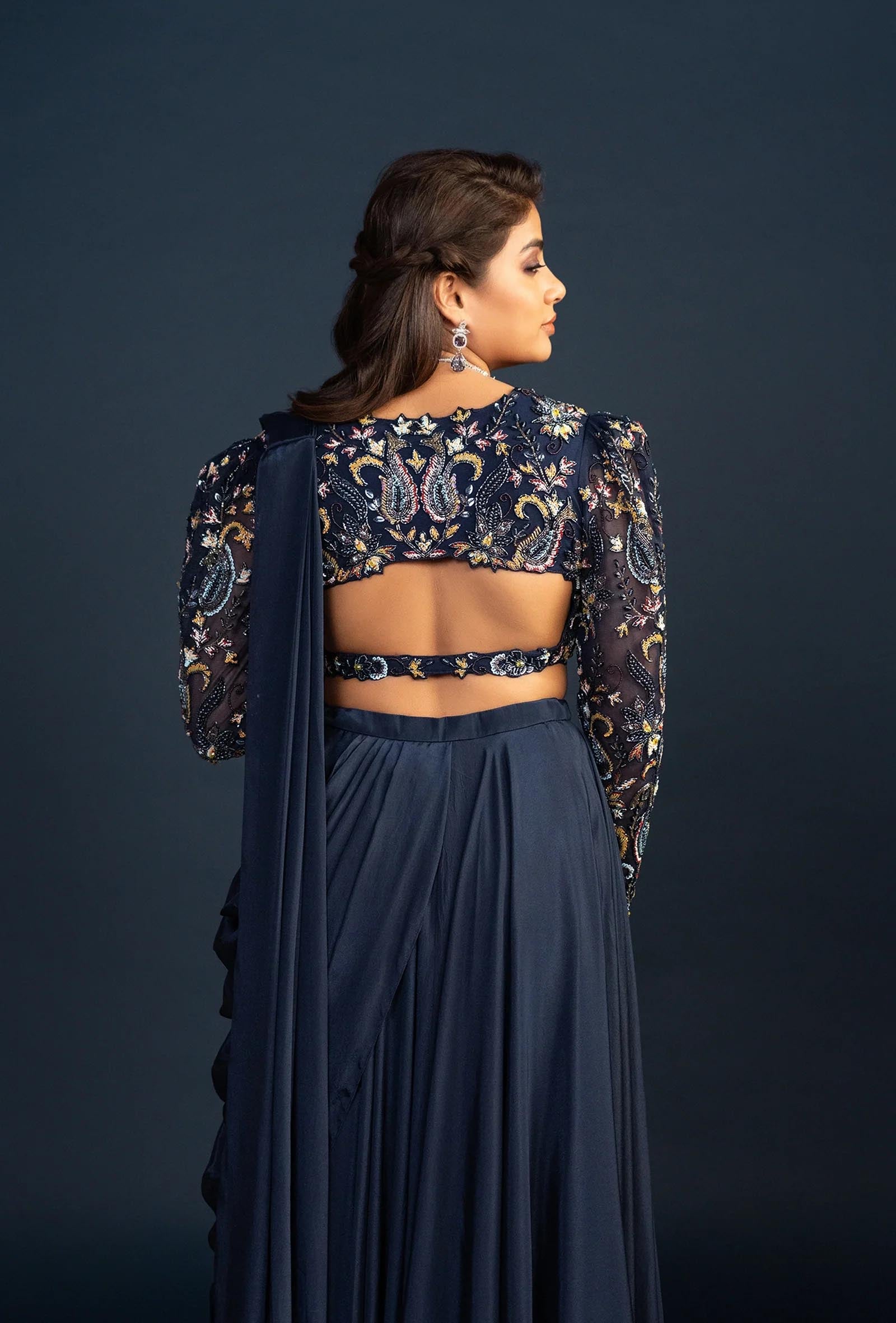 Qala Navy Blue Pre Draped Saree