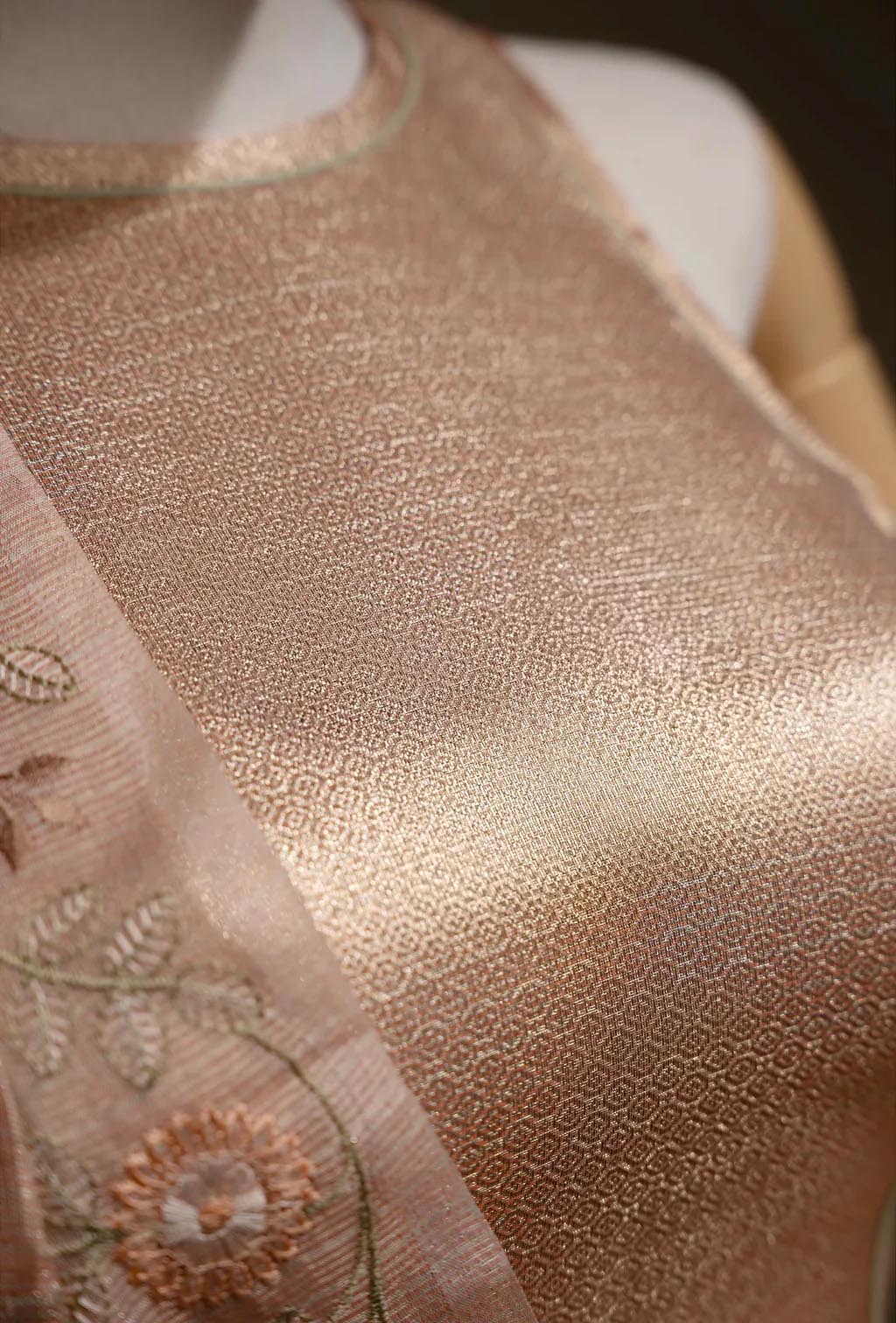 Blush Pink Khadi Tissue Threadwork Saree With Unstitched Blouse