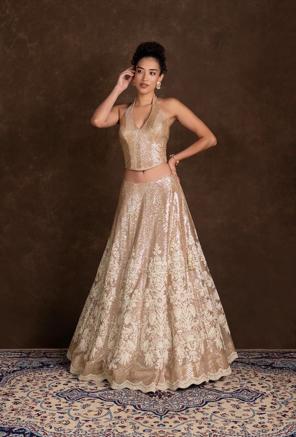 Ferne Contemporary Corset Lehenga with Sequins and Stonework