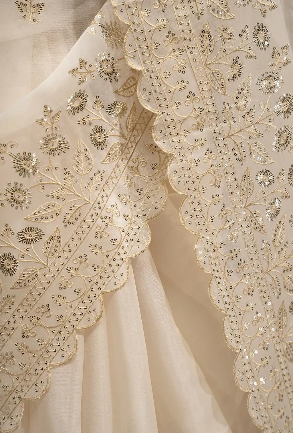 Khadi Organza Saree In Ivory With Delicate Sequins